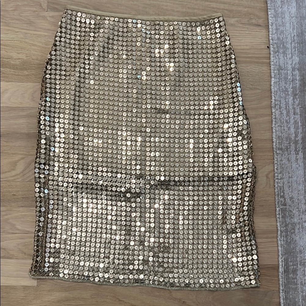 H&M Shiny Gold Sequin Midi Skirt